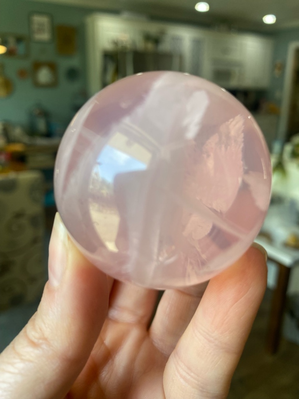 Rose Quartz Crystal Sphere with Starflash - Picture 11 of 12